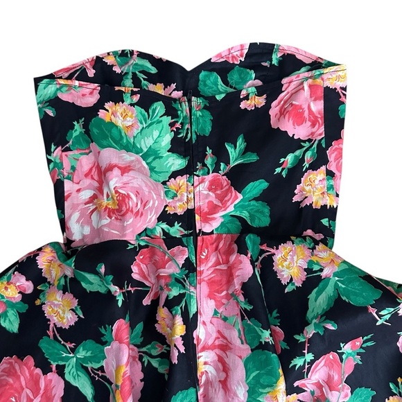 HOLLY SHARP Vintage 80s Floral Strapless MIDI Dress Full Circle Skirt Size Small - Picture 12 of 14
